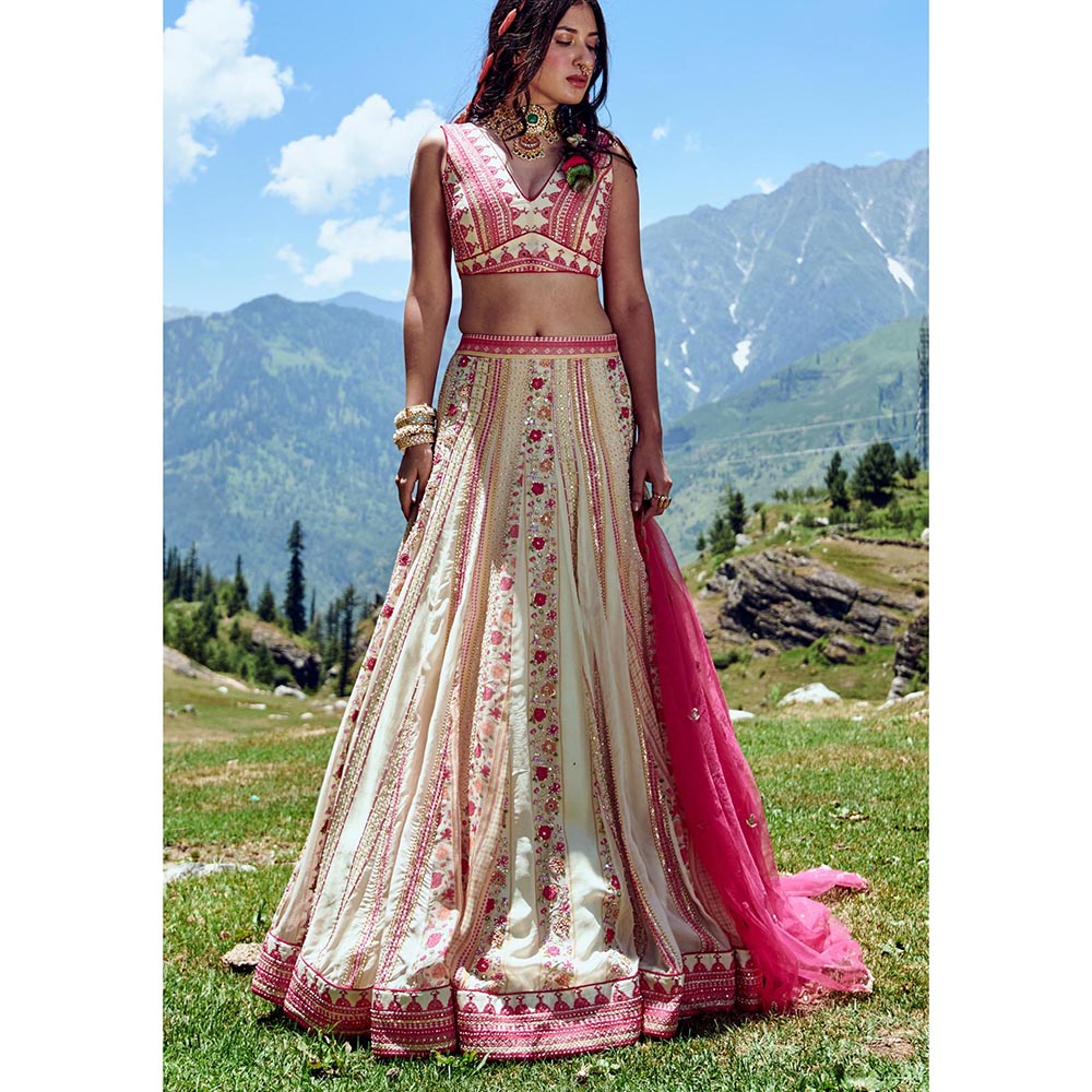 Paulmi & Harsh Clarissa Off White Lehenga with Stitched Blouse and Dupatta