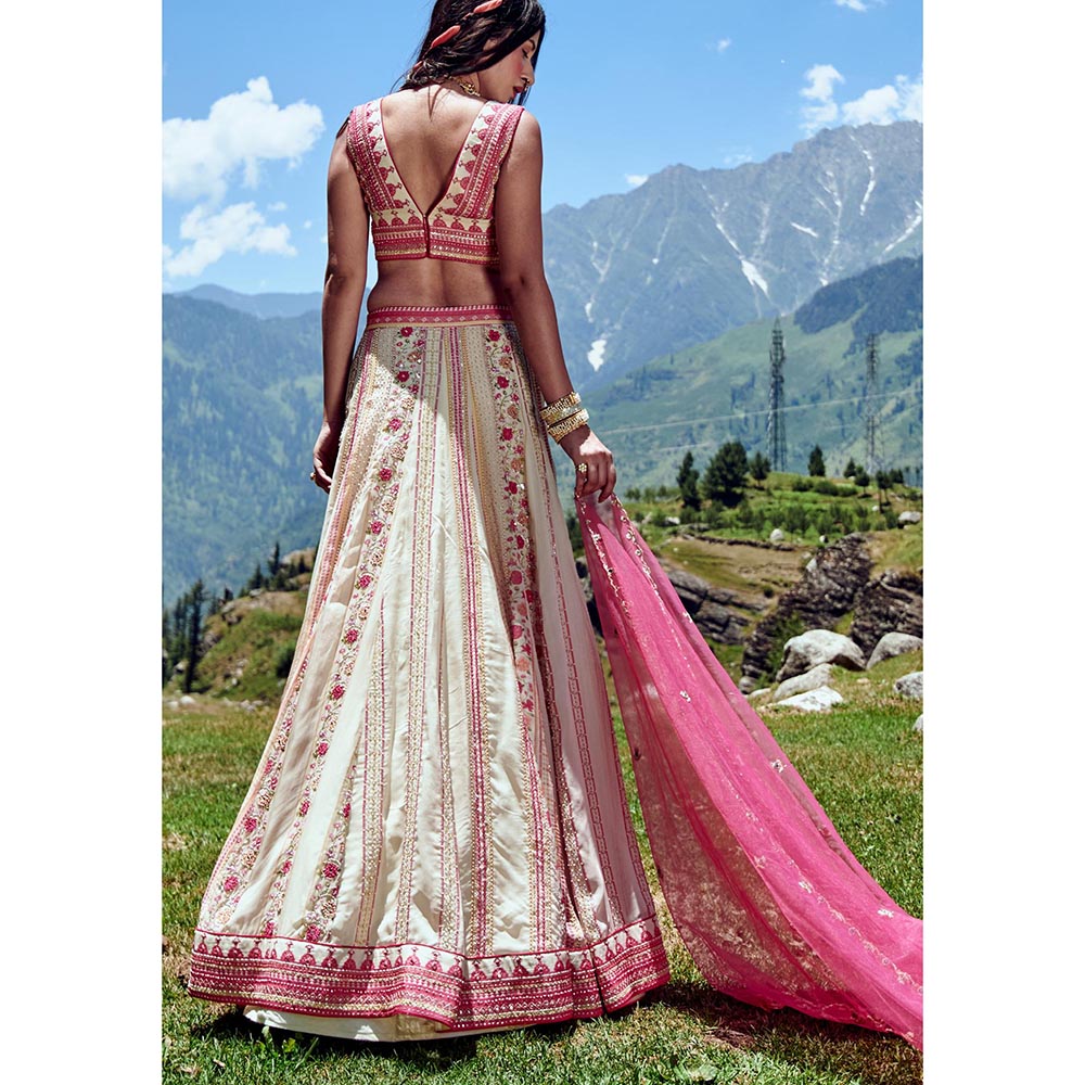 Paulmi & Harsh Clarissa Off White Lehenga with Stitched Blouse and Dupatta