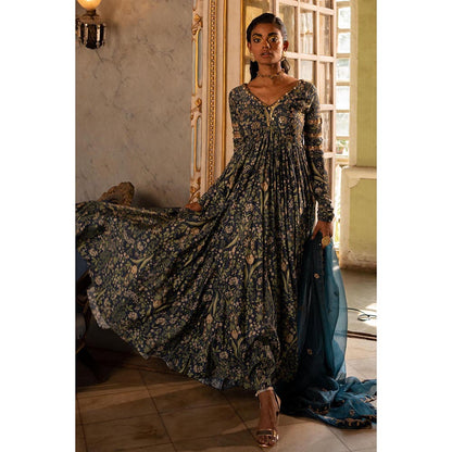 Paulmi & Harsh Navy Blue Mayra Anarkali Dress with Dupatta