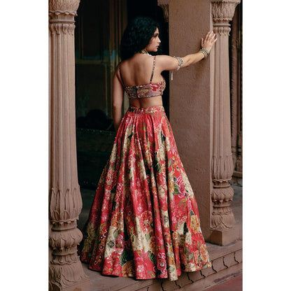 Paulmi & Harsh Noa Red Lehenga with Stitched Blouse and Dupatta
