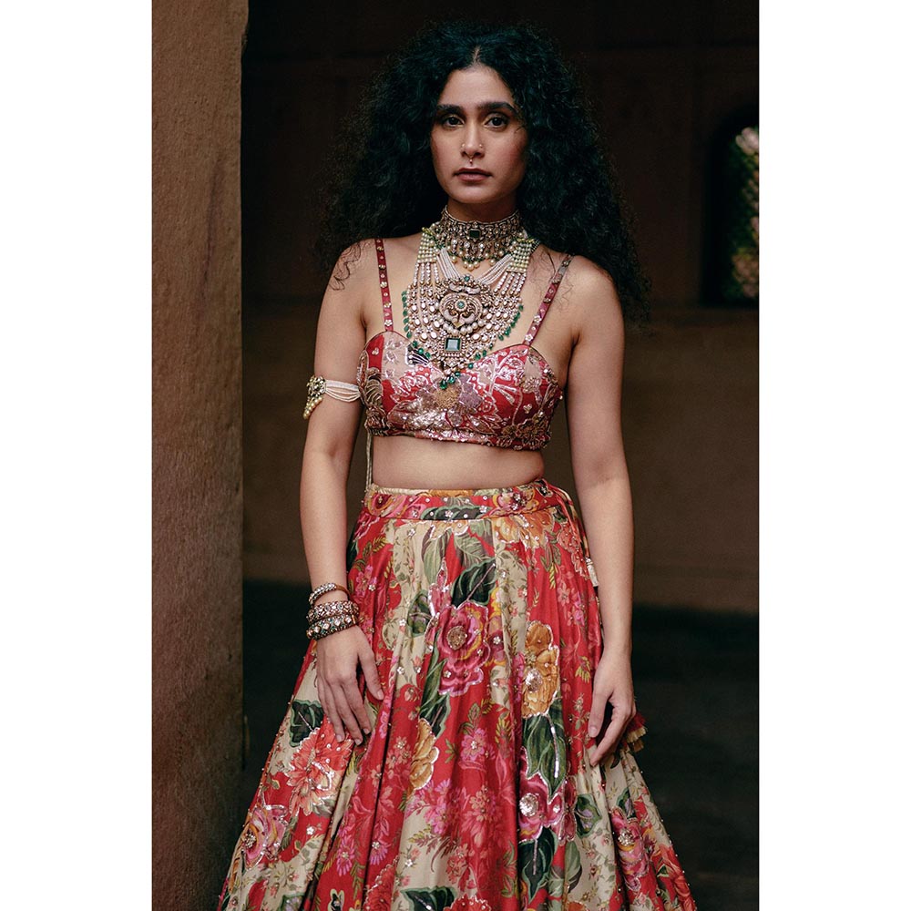 Paulmi & Harsh Noa Red Lehenga with Stitched Blouse and Dupatta