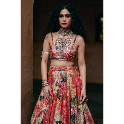Paulmi & Harsh Noa Red Lehenga with Stitched Blouse and Dupatta