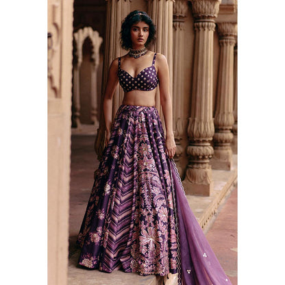 Paulmi & Harsh Aubrey Purple Lehenga with Stitched Blouse and Dupatta
