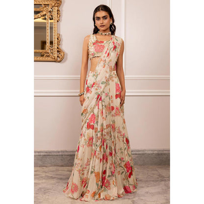 Paulmi & Harsh Kiara Off White Saree with Stitched Blouse