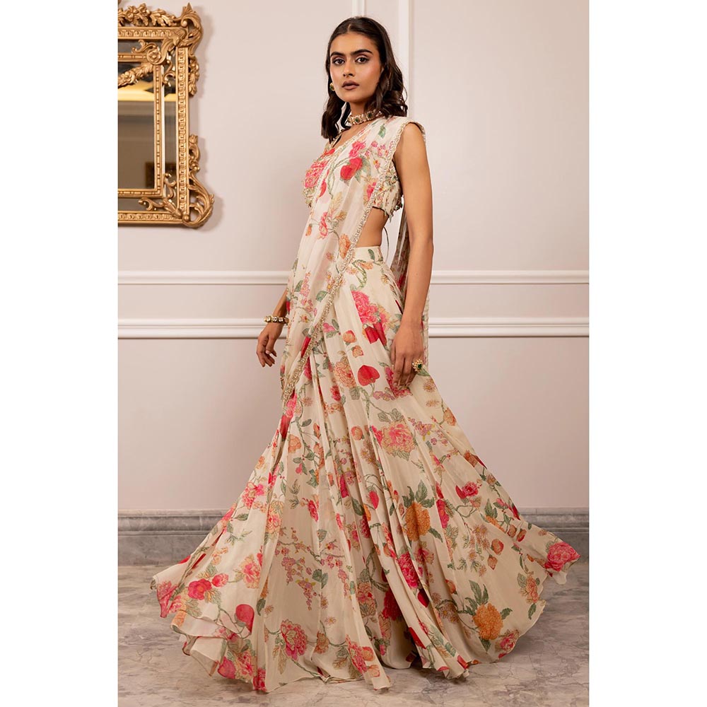 Paulmi & Harsh Kiara Off White Saree with Stitched Blouse