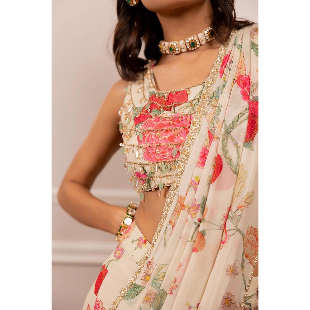 Paulmi & Harsh Kiara Off White Saree with Stitched Blouse