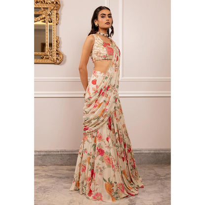 Paulmi & Harsh Kiara Off White Saree with Stitched Blouse