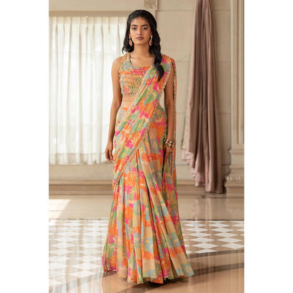 Paulmi & Harsh Kiara Multi-Color Pre-Draped Saree with Stitched Blouse