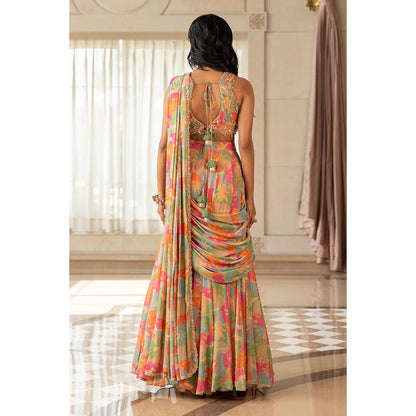 Paulmi & Harsh Kiara Multi-Color Pre-Draped Saree with Stitched Blouse