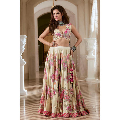 Paulmi & Harsh Corinna Ivory Lehenga with Stitched Blouse and Dupatta