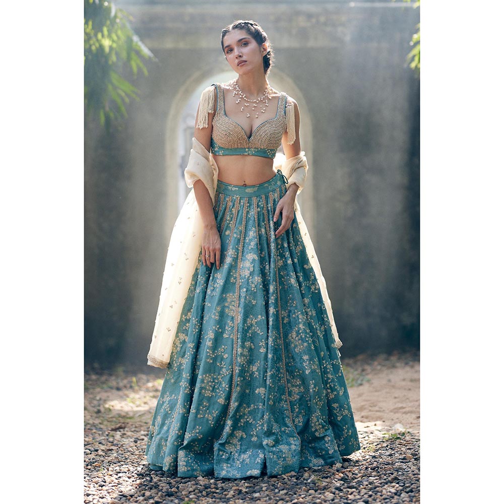 Paulmi & Harsh Adele Blue Lehenga with Stitched Blouse and Dupatta