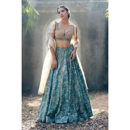 Paulmi & Harsh Adele Blue Lehenga with Stitched Blouse and Dupatta