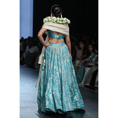 Paulmi & Harsh Adele Blue Lehenga with Stitched Blouse and Dupatta