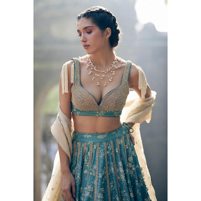 Paulmi & Harsh Adele Blue Lehenga with Stitched Blouse and Dupatta