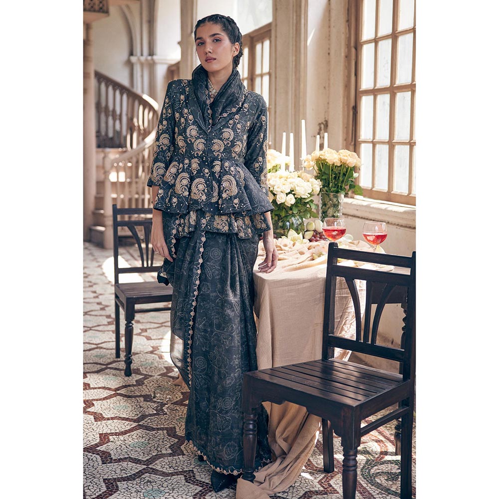 Paulmi & Harsh Faye Black Saree Peplum with Jacket and Petticoat