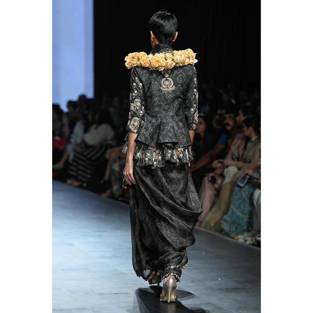 Paulmi & Harsh Faye Black Saree Peplum with Jacket and Petticoat