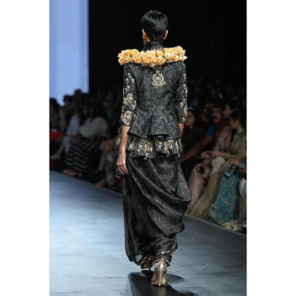 Paulmi & Harsh Faye Black Saree Peplum with Jacket and Petticoat