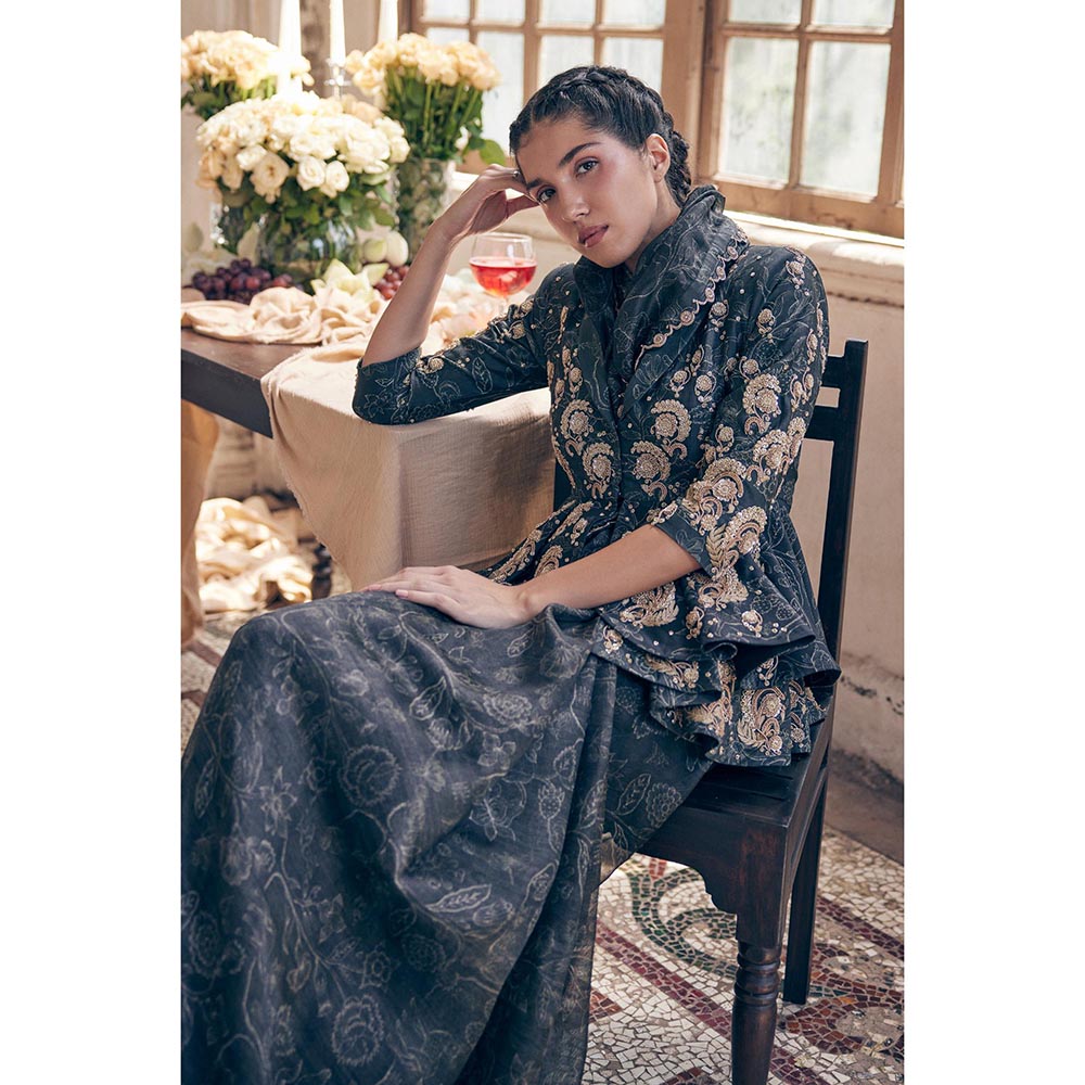 Paulmi & Harsh Faye Black Saree Peplum with Jacket and Petticoat