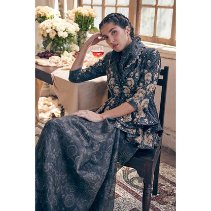 Paulmi & Harsh Faye Black Saree Peplum with Jacket and Petticoat