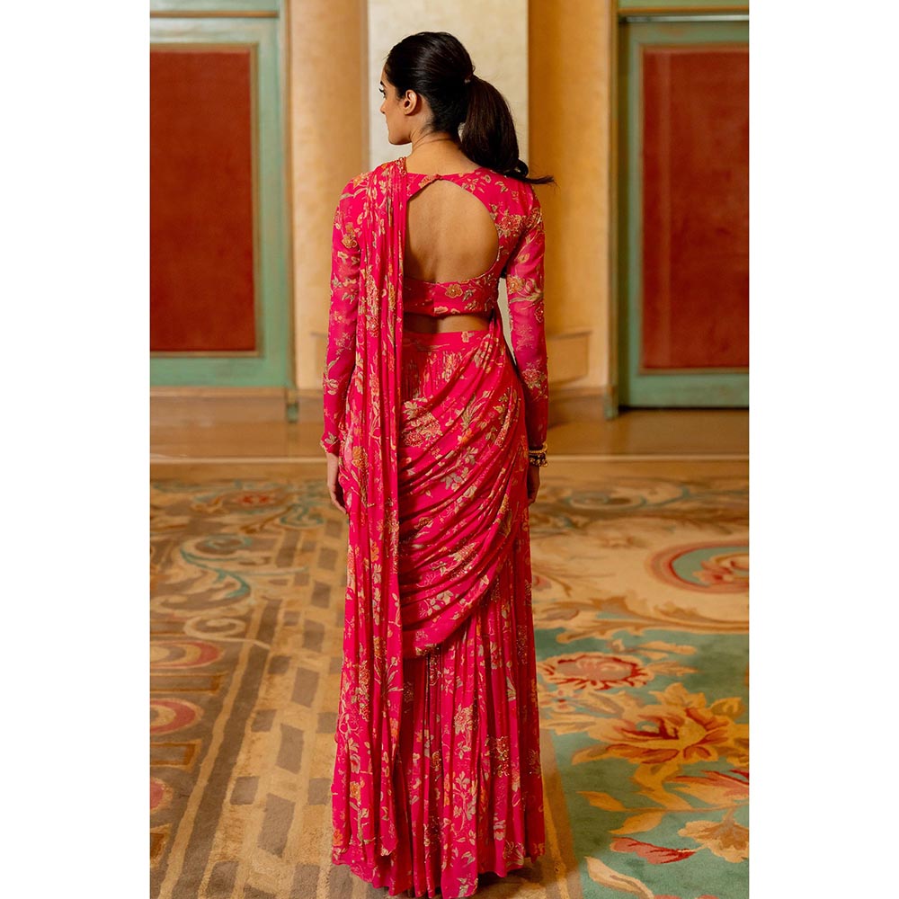 Paulmi & Harsh Alaia Pink Pre-Draped Saree with Stitched Blouse and Belt