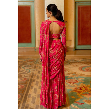 Paulmi & Harsh Alaia Pink Pre-Draped Saree with Stitched Blouse and Belt