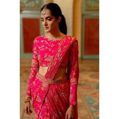 Paulmi & Harsh Alaia Pink Pre-Draped Saree with Stitched Blouse and Belt