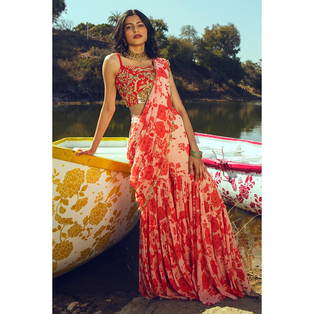 Paulmi & Harsh Elly Pink Saree with Stitched Blouse