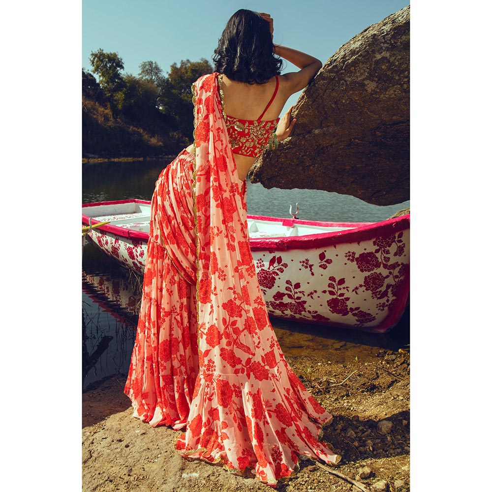 Paulmi & Harsh Elly Pink Saree with Stitched Blouse