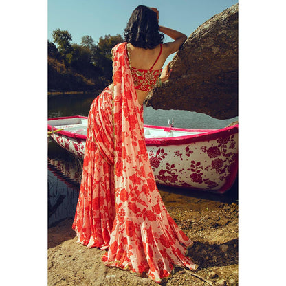 Paulmi & Harsh Elly Pink Saree with Stitched Blouse