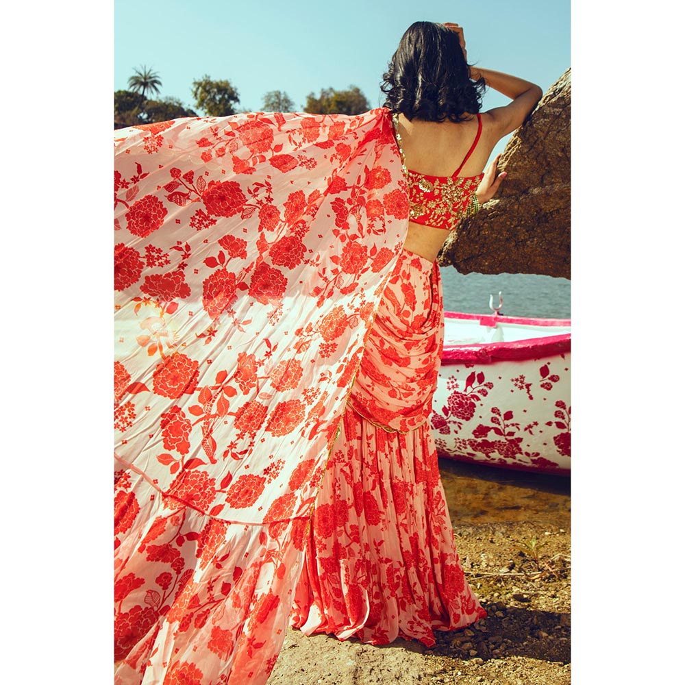 Paulmi & Harsh Elly Pink Saree with Stitched Blouse