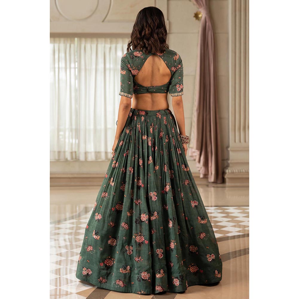 Paulmi & Harsh Davina Green Lehenga with Stitched Blouse and Dupatta