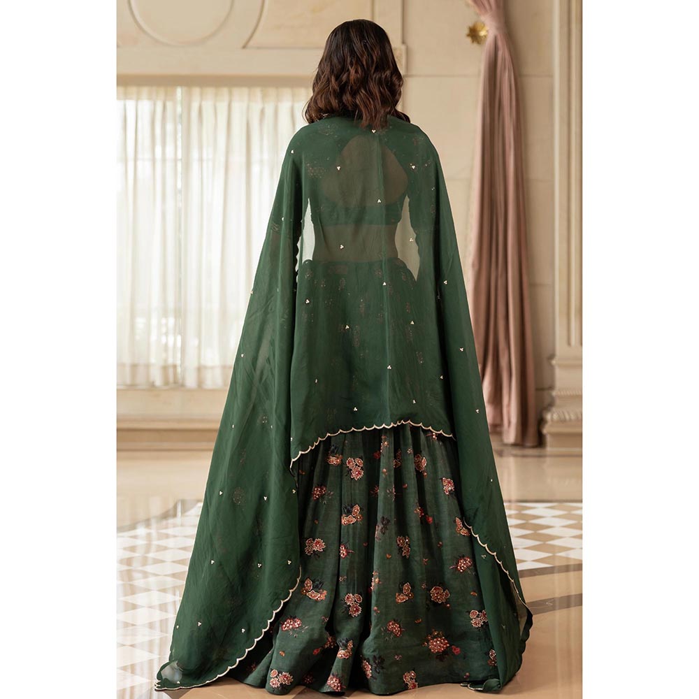 Paulmi & Harsh Davina Green Lehenga with Stitched Blouse and Dupatta