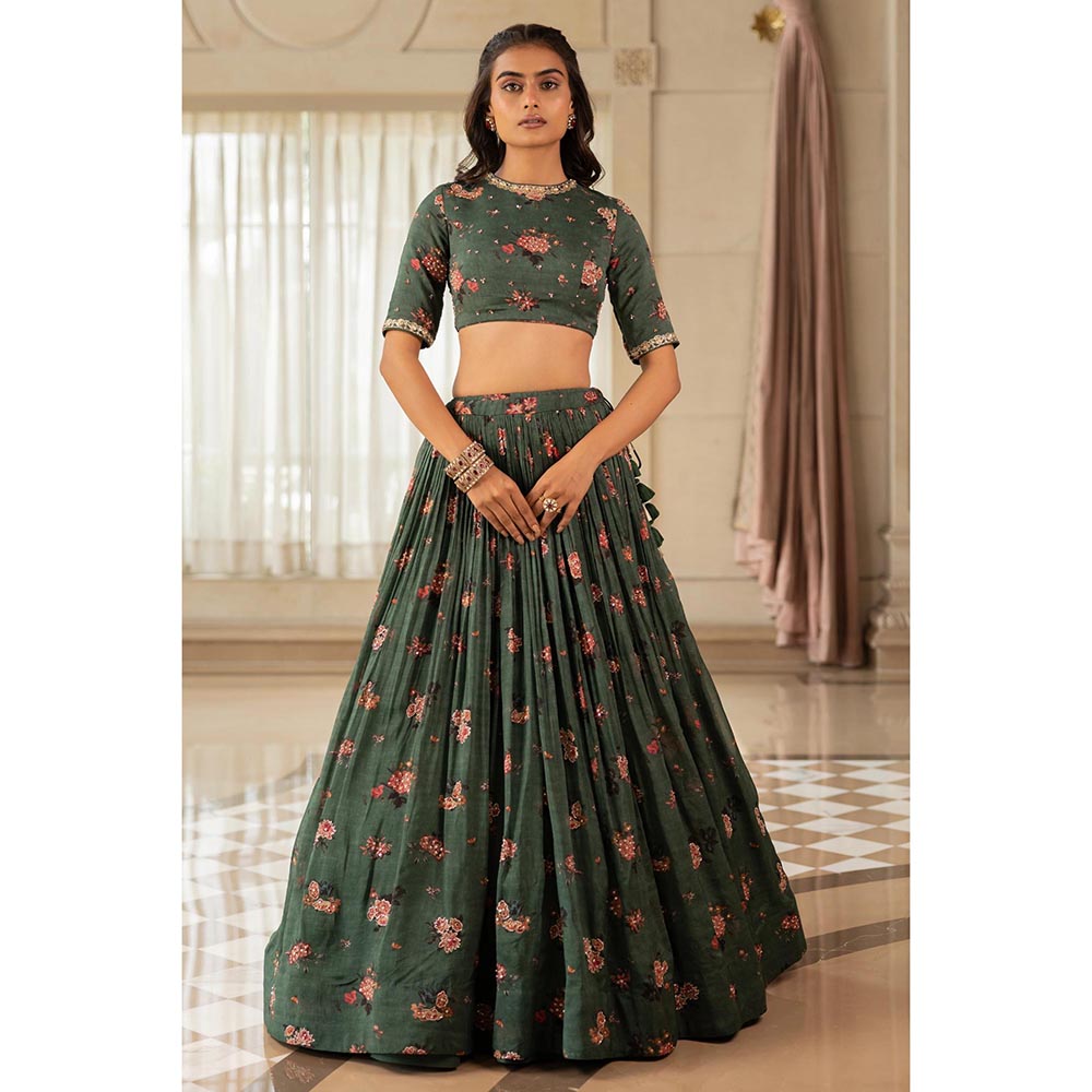 Paulmi & Harsh Davina Green Lehenga with Stitched Blouse and Dupatta