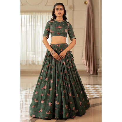 Paulmi & Harsh Davina Green Lehenga with Stitched Blouse and Dupatta