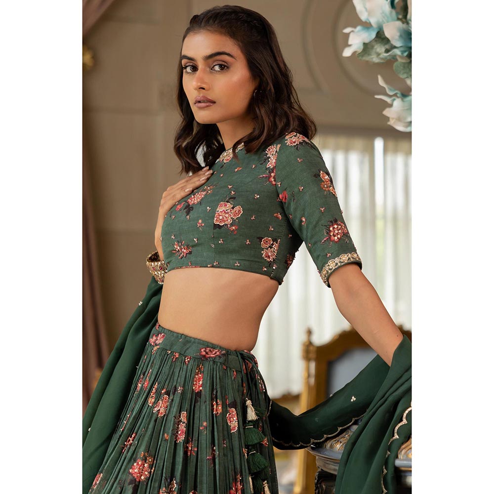 Paulmi & Harsh Davina Green Lehenga with Stitched Blouse and Dupatta