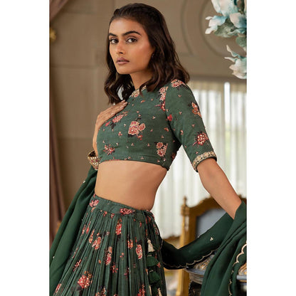 Paulmi & Harsh Davina Green Lehenga with Stitched Blouse and Dupatta