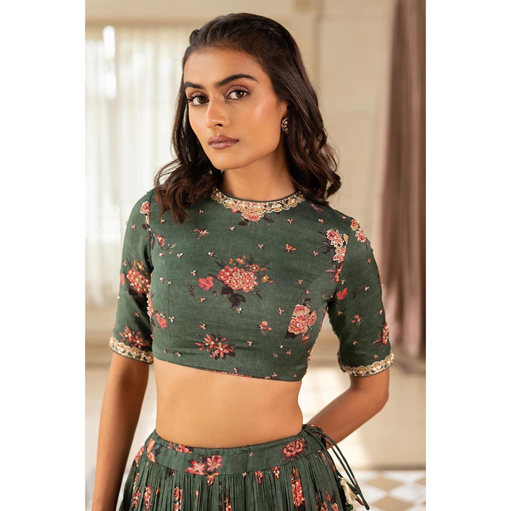 Paulmi & Harsh Davina Green Lehenga with Stitched Blouse and Dupatta