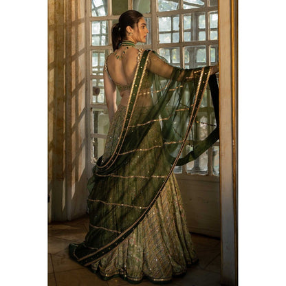 Paulmi & Harsh Polvina Green Lehenga with Choli and Dupatta