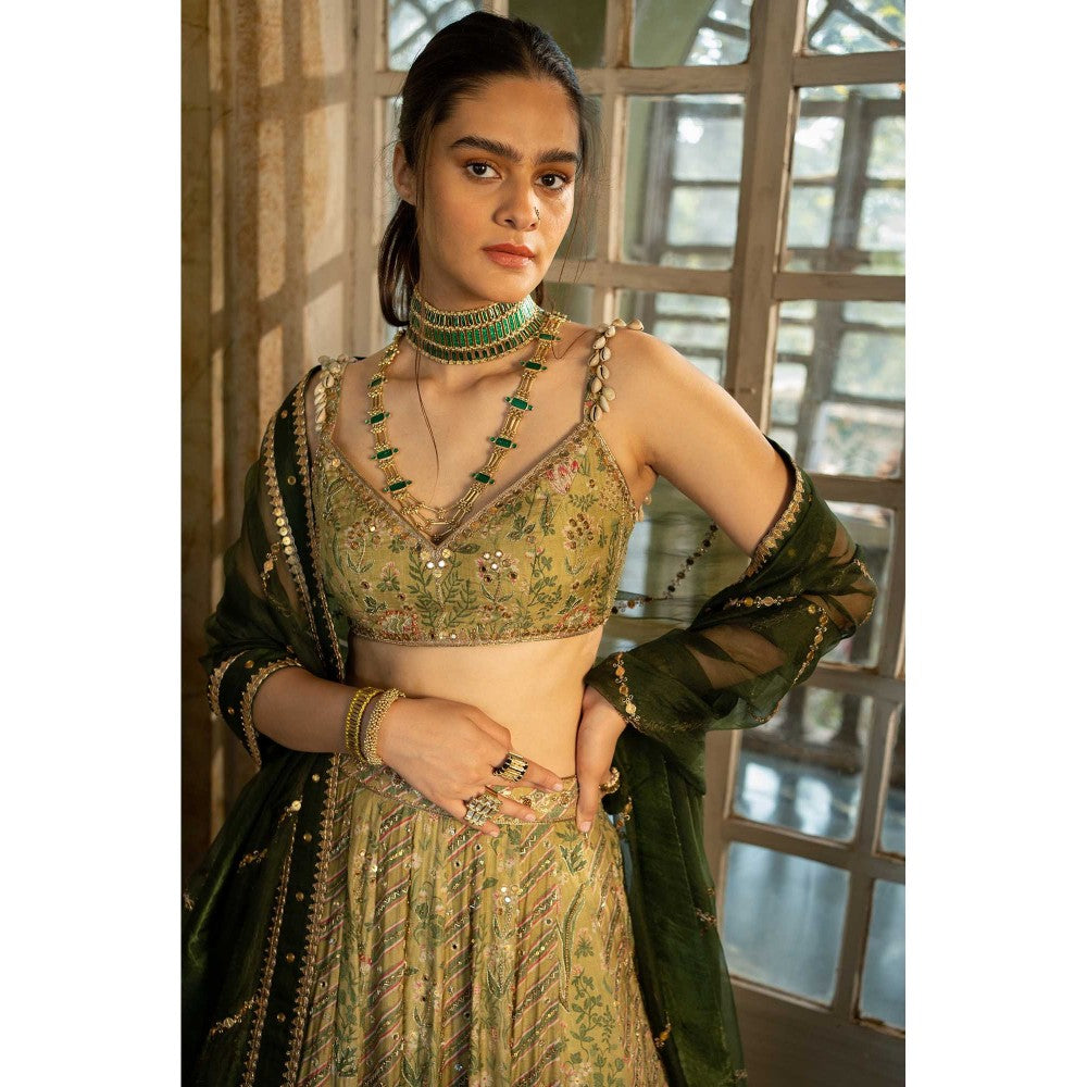 Paulmi & Harsh Polvina Green Lehenga with Choli and Dupatta