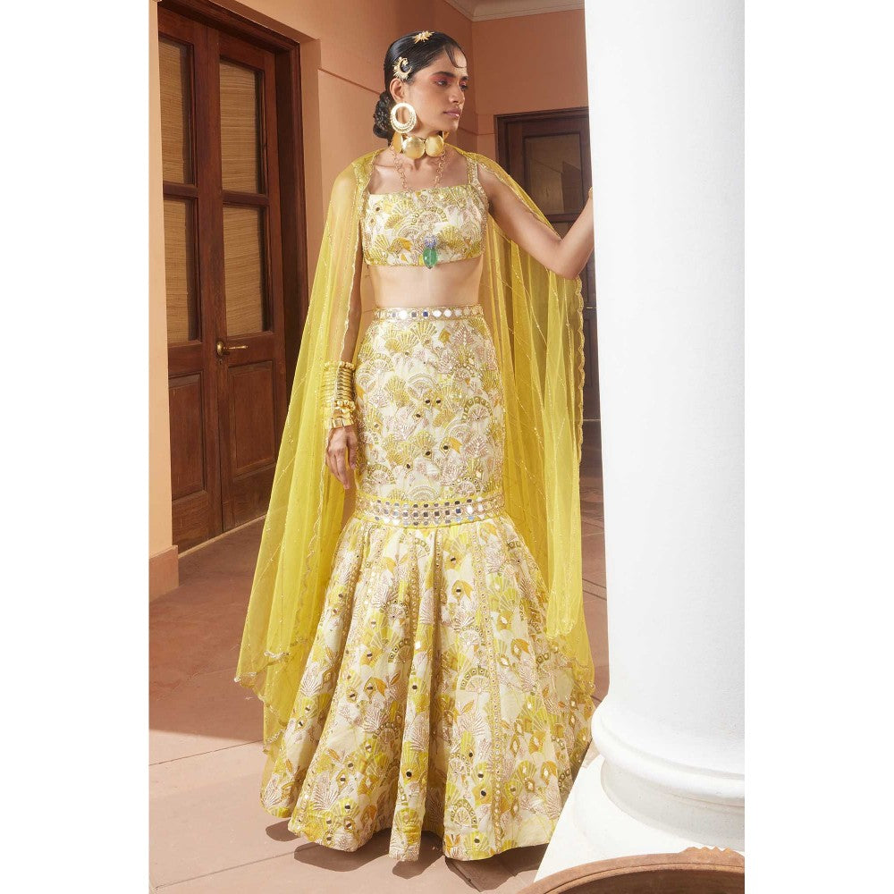 Paulmi & Harsh Lorraine Yellow Lehenga with Choli and Dupatta