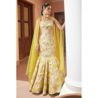 Paulmi & Harsh Lorraine Yellow Lehenga with Choli and Dupatta