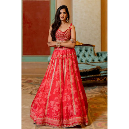 Paulmi & Harsh Zoey Red Lehenga with Choli and Dupatta
