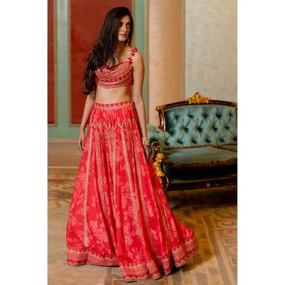 Paulmi & Harsh Zoey Red Lehenga with Choli and Dupatta