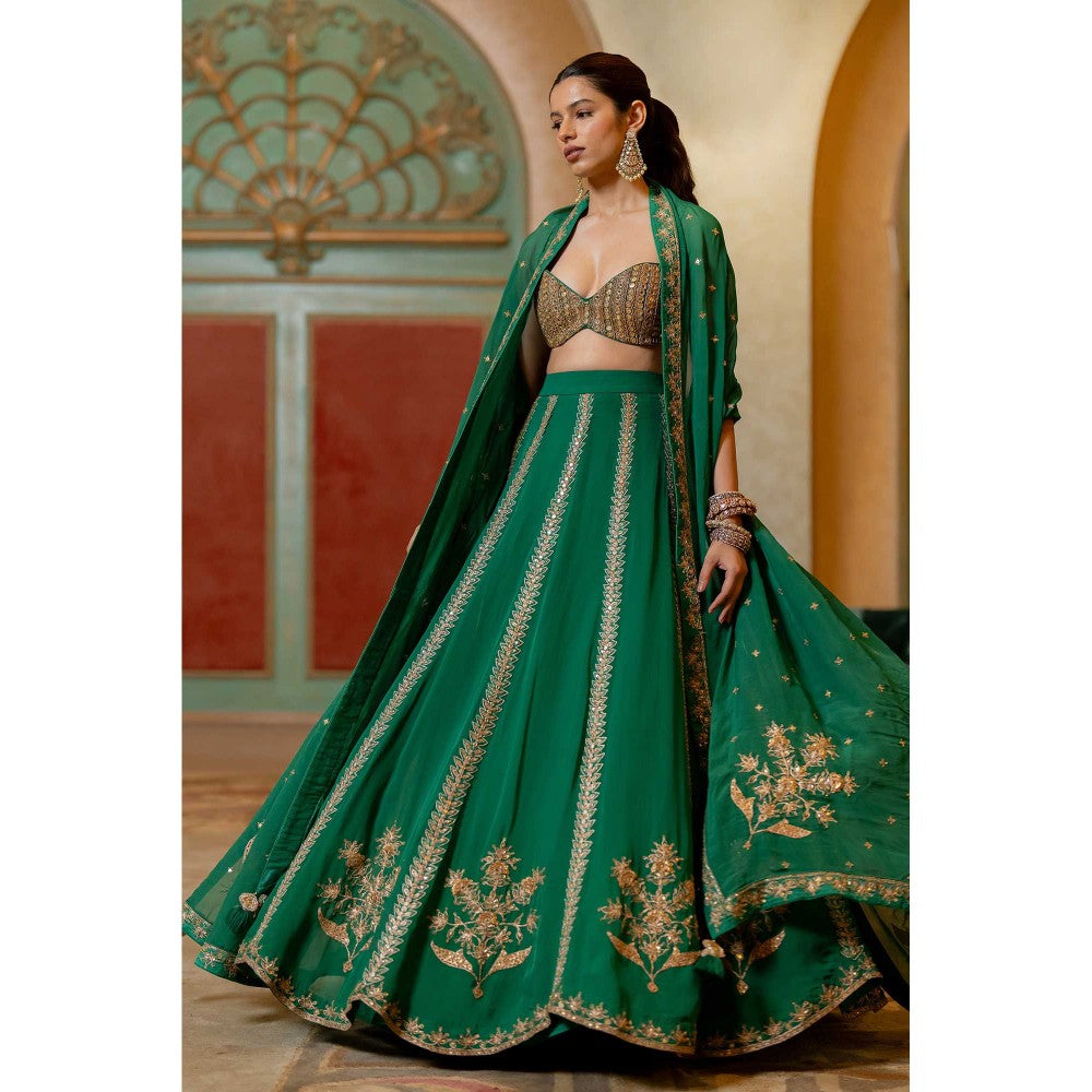 Paulmi & Harsh Kimiko Green Lehenga with Choli and Dupatta
