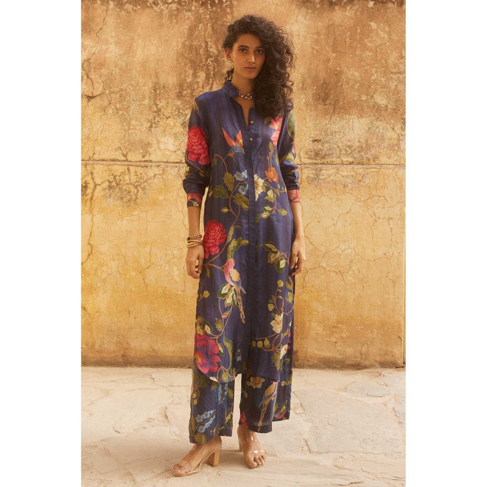 Paulmi & Harsh Women Purple Silk Mandarin Neck Kurta with Pant