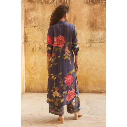 Paulmi & Harsh Women Purple Silk Mandarin Neck Kurta with Pant