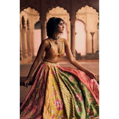 Paulmi & Harsh Bhakthi Multicolour Lehenga with Choli and Dupatta