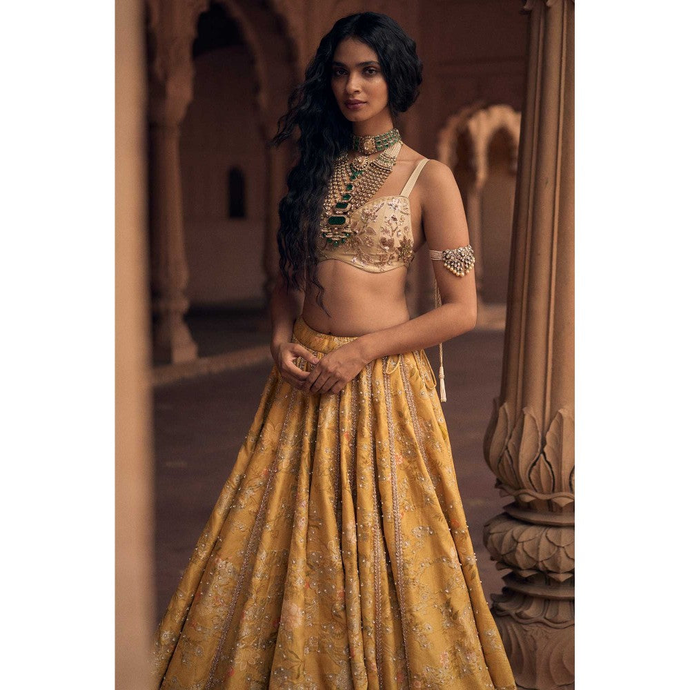 Paulmi & Harsh Ruby Yellow Lehenga with Choli and Dupatta