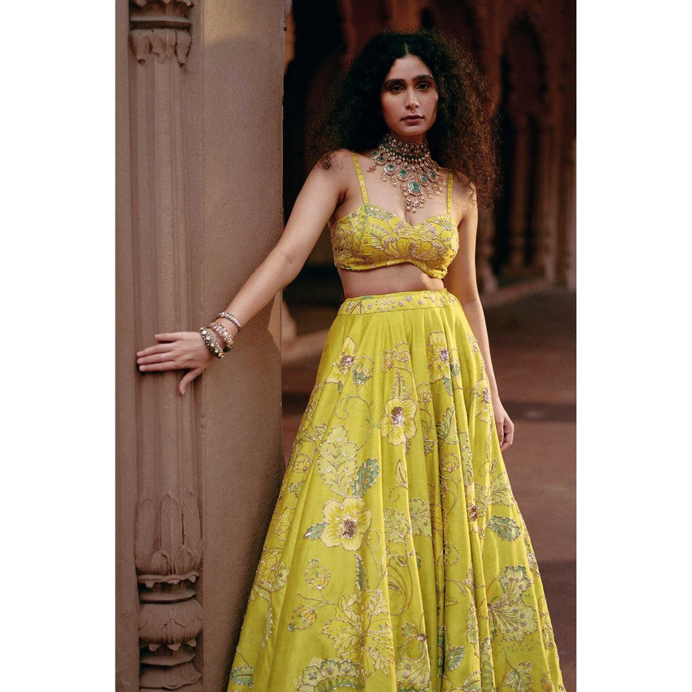 Paulmi & Harsh Rose Yellow Lehenga with Choli and Dupatta