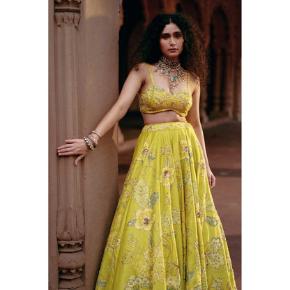 Paulmi & Harsh Rose Yellow Lehenga with Choli and Dupatta